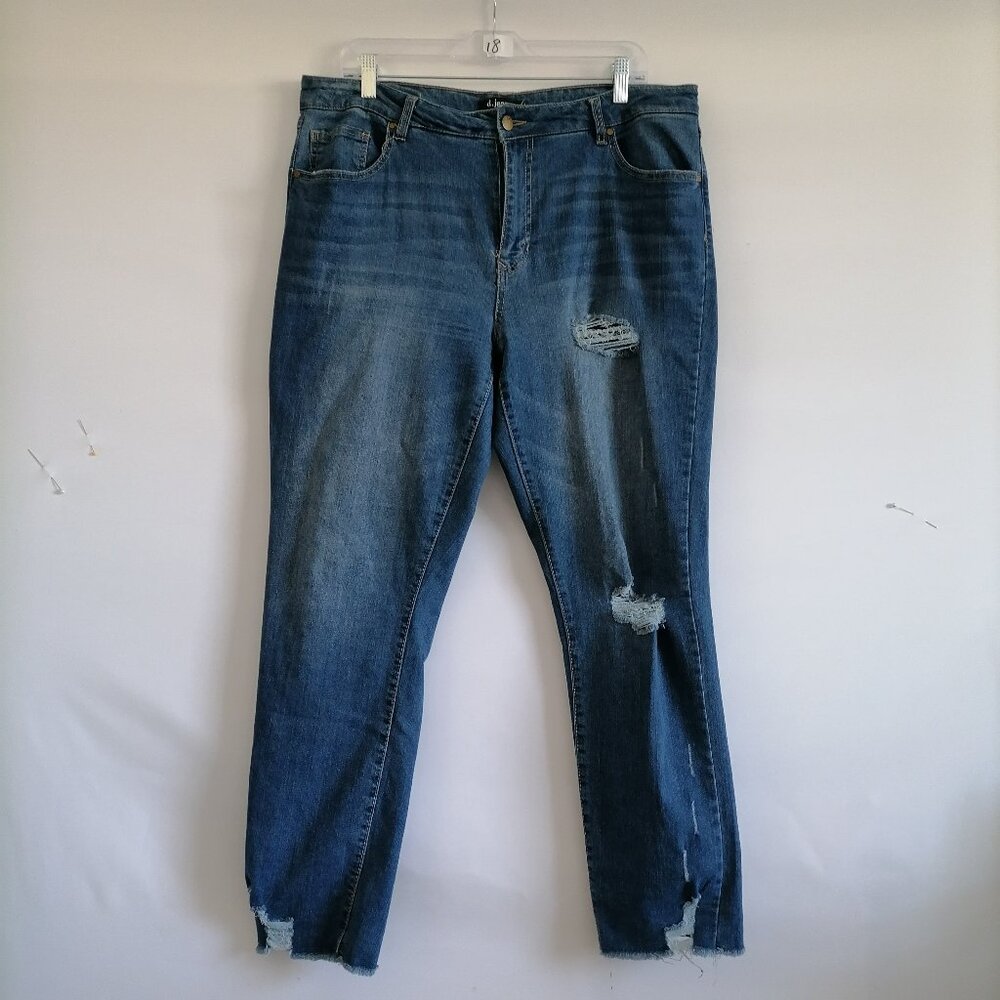 D. Jeans Womens Denim Blue High Rise Cut Off Distressed Straight Jeans Size 16